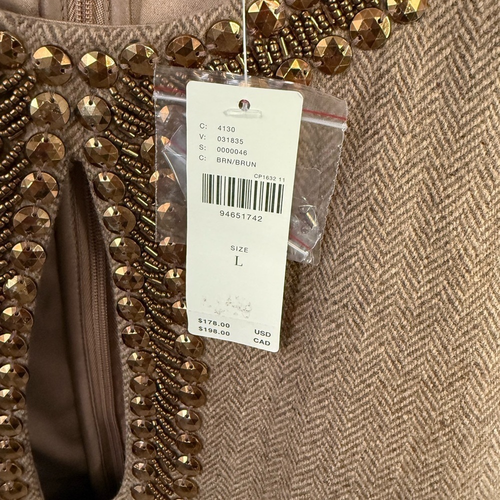 NWT ANTHROPOLOGIE Beaded Keyhole Wool Blend Mini Dress, Brown, Large, $178 MSRP - Picture 6 of 8